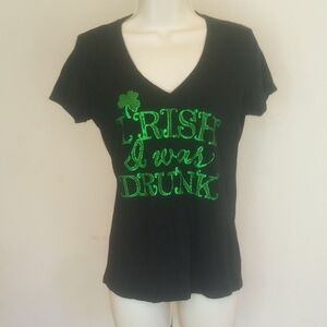 OLD NAVI Black and Green Graphic Women's Top Short Sleves Sz S